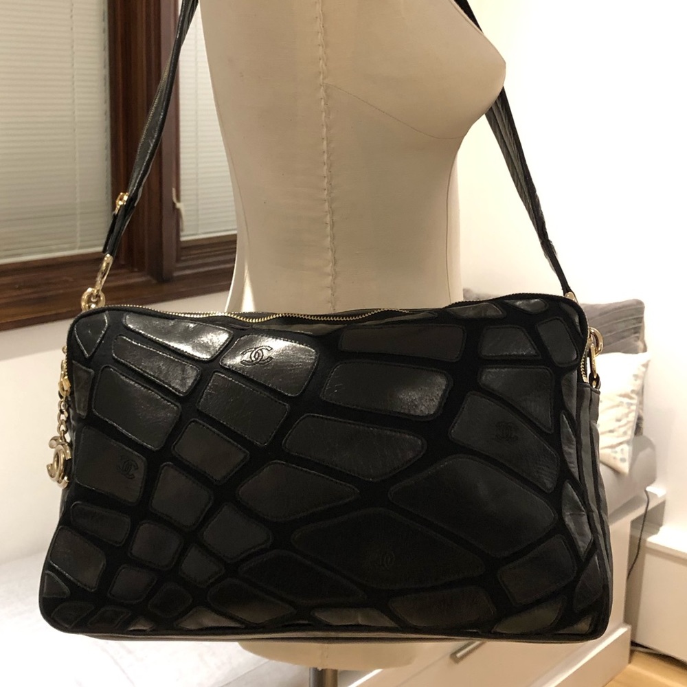 SOLD*****Chanel Lambskin/Jersey Scales Camera Case Bag